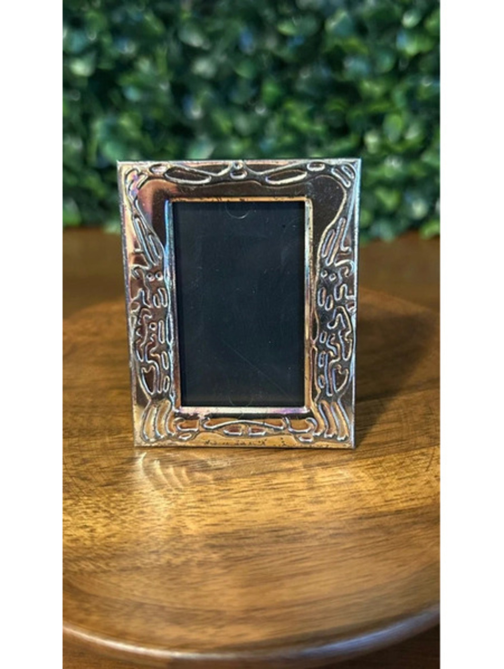 Vintage Silver Plated Mini Picture Frame Ornate Embossed Easel 2"